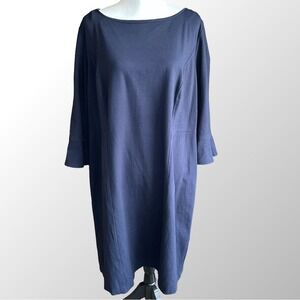 Talbots Dress Size 16W Navy Blue Dress‎ 3/4 Flutter Sleeves Back Zipper Business